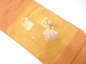 引き箔　松藤に牡丹・菊模様織り出し名古屋帯